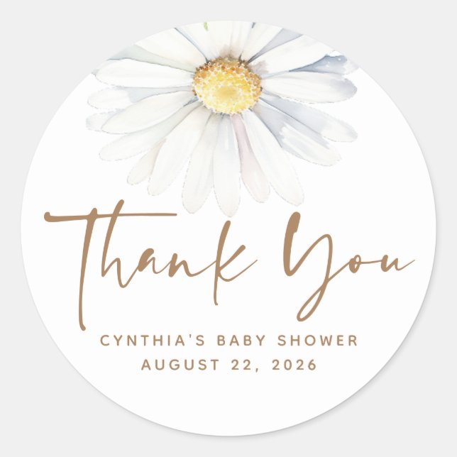Pegatina Redonda Flor de margarita elegante linda blanca boho (Anverso)