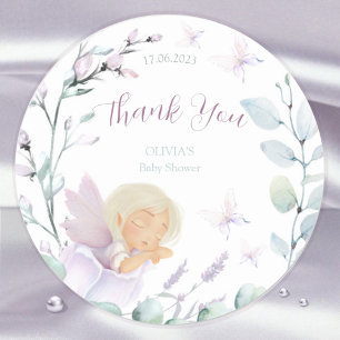 Pegatina Redonda Flor de mariposa acuarela Baby Shower Gracias