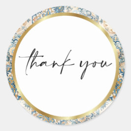 Pegatina Redonda Flor de mosaico mediterránea Positano limón