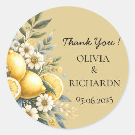 Pegatina Redonda Flor de mosaico mediterránea Positano limón