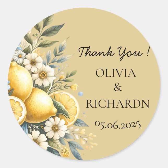 Pegatina Redonda Flor de mosaico mediterránea Positano limón (Anverso)