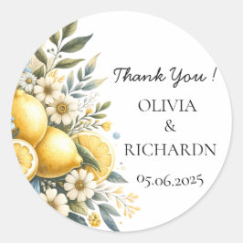 Pegatina Redonda Flor de mosaico mediterránea Positano limón