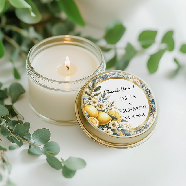 Pegatina Redonda Flor de mosaico mediterránea Positano limón (Subido por el creador)