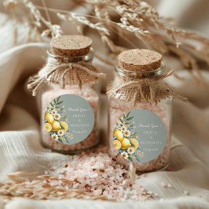 Pegatina Redonda Flor de mosaico mediterránea Positano limón