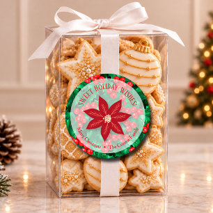 Pegatina Redonda Flor de Navidad Navideña Repostería Casera Navideñ
