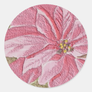 Pegatina Redonda Flor de Navidades de Poinsettia pintada