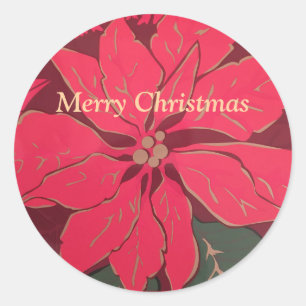 Pegatina Redonda Flor de Nochebuena de Navidad - 