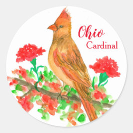Pegatina Redonda Flor de Ohio Bird Cardinal Roja