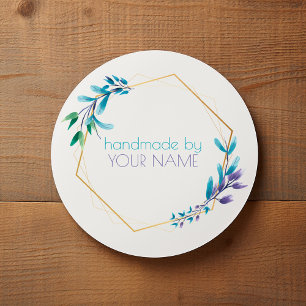 Pegatina Redonda Flor de oro geométrica "hecha a mano por"