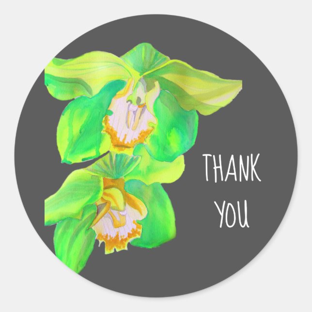 Pegatina Redonda Flor de orquídea acuarela gracias al arte pop (Anverso)