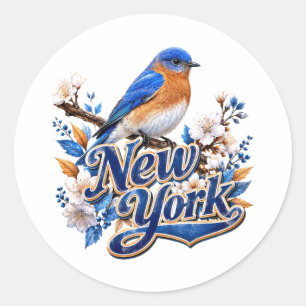 Pegatina Redonda Flor de pájaro azul de Nueva York