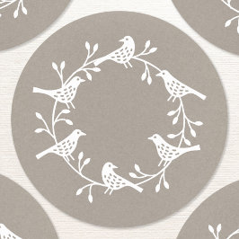 Pegatina Redonda Flor de pájaro estilo escandinavo moderno