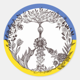 Pegatina Redonda Flor de paz dibujando bandera azul y amarilla ucra
