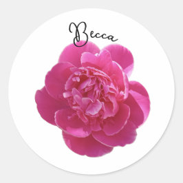 Pegatina Redonda Flor de Peón Rosa vibrante personalizada