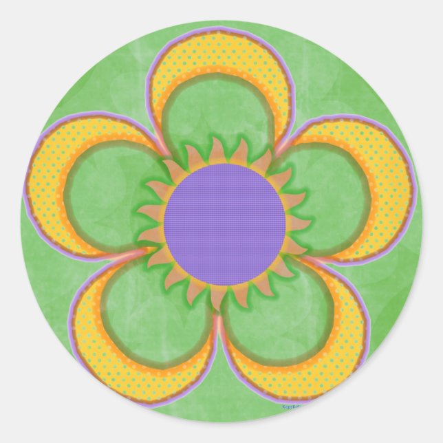 Pegatina Redonda Flor de Polkadot Amarillo (Anverso)