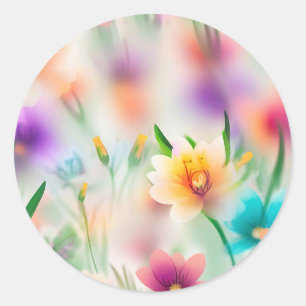 Pegatina Redonda Flor de primavera con fondo borroso