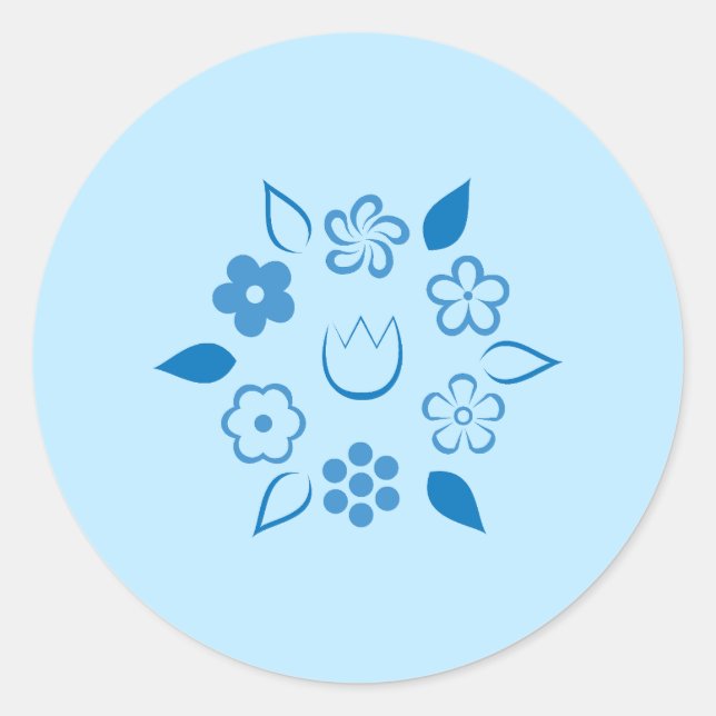 Pegatina Redonda Flor de primavera de cerezo azul de luz floral (Anverso)