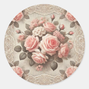 Pegatina Redonda Flor de rosa rosa rosa rosa chic de Shabby