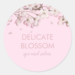 Pegatina Redonda Flor de Sakura Rosa Moderno y Delicado