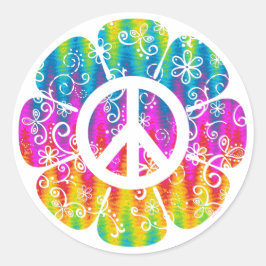 Pegatina Redonda Flor de símbolo de la paz colorida