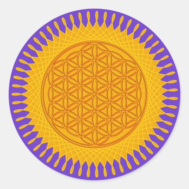 Pegatina Redonda Flor de vida - amarillo soleado (Anverso)