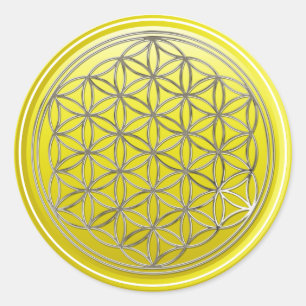 Pegatina Redonda Flor de vida / Blume des Lebes - amarillo PLATA