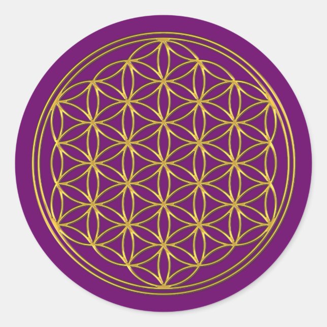 Pegatina Redonda Flor de vida / Blume des Lebes - oro brillante (Anverso)