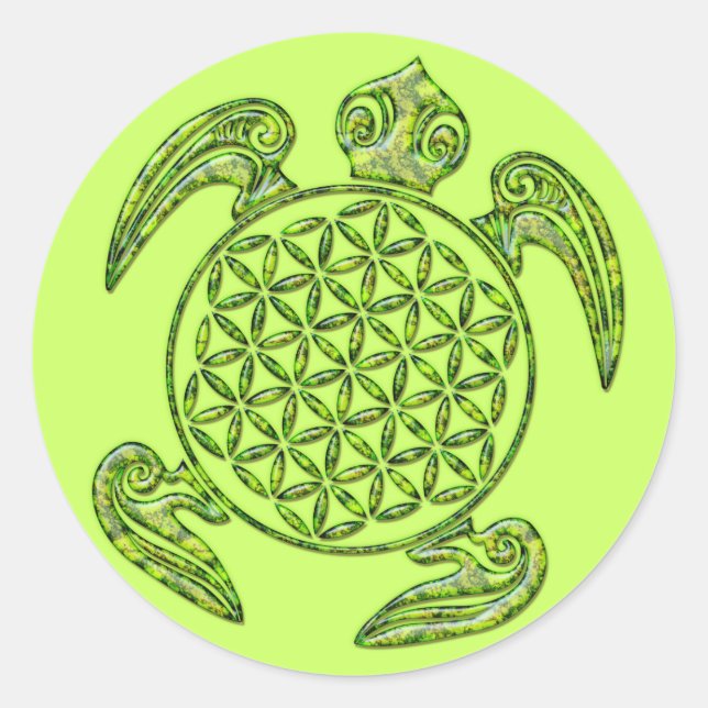 Pegatina Redonda Flor de vida / Blume des Lebes - verde tortuga (Anverso)