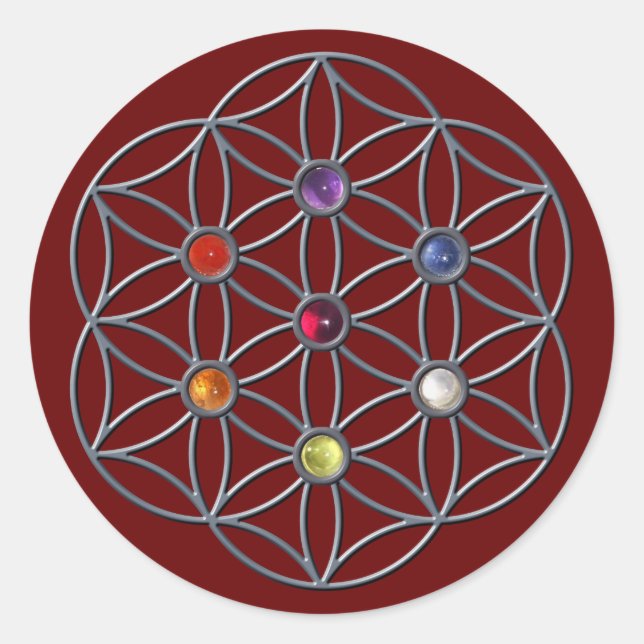 Pegatina Redonda Flor de vida Chakras Gemstone (Anverso)