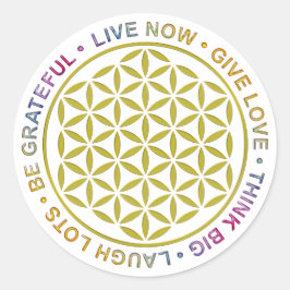 Pegatina Redonda Flor de vida con reglas de vida