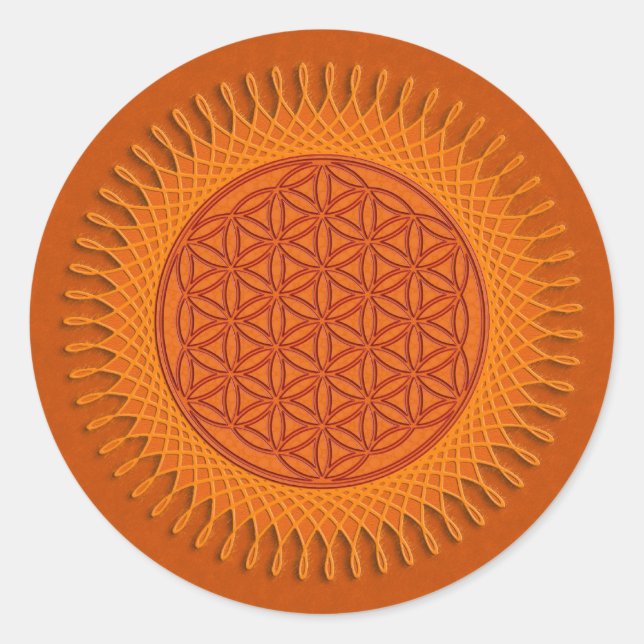Pegatina Redonda Flor De Vida / Diseño solar (Anverso)