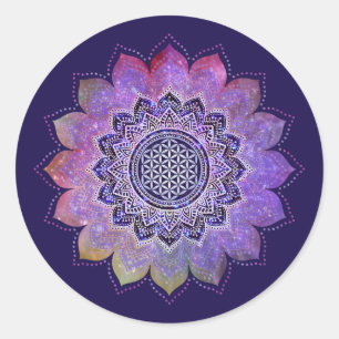 Pegatina Redonda Flor De Vida - Espacio De Galaxia De Estilo Vintag