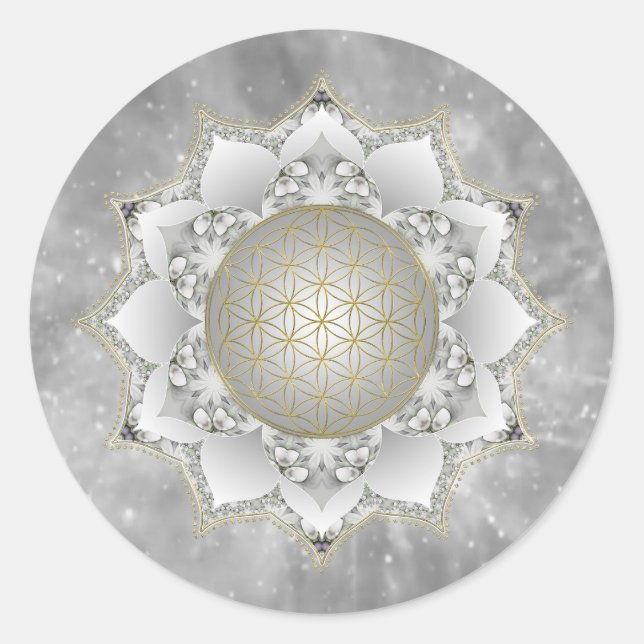 Pegatina Redonda Flor De Vida - Flores Mandala 1 (Anverso)