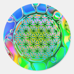 Pegatina Redonda Flor De Vida - Formas Coloridas 1