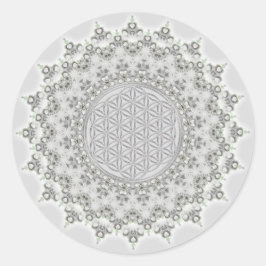 Pegatina Redonda Flor de vida - Fractal Mandala gris verde