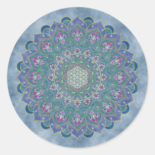 Pegatina Redonda Flor De Vida - Mandala Estilo India 1