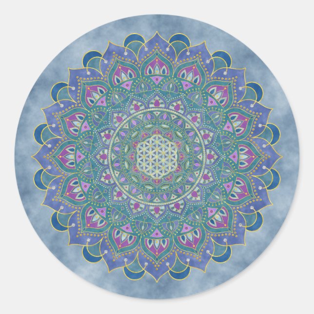 Pegatina Redonda Flor De Vida - Mandala Estilo India 1 (Anverso)
