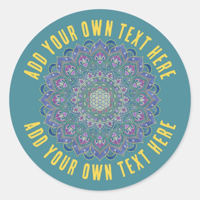 Pegatina Redonda Flor De Vida - Mandala Estilo India 1 (Anverso)