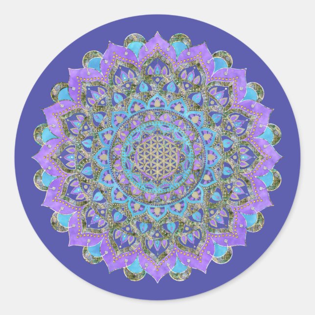 Pegatina Redonda Flor De Vida - Mandala Estilo India 2 (Anverso)