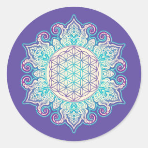Pegatina Redonda Flor de vida - Mandala india 2