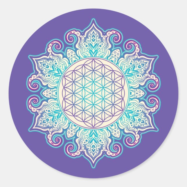 Pegatina Redonda Flor de vida - Mandala india 2 (Anverso)