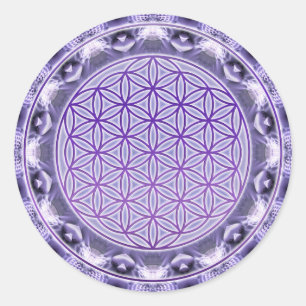Pegatina Redonda Flor de vida - Mandala - púrpura
