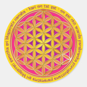 Pegatina Redonda Flor De Vida / Moola Mantra   amarillo