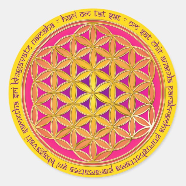 Pegatina Redonda Flor De Vida / Moola Mantra | amarillo (Anverso)