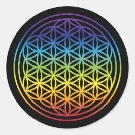 Pegatina Redonda Flor de vida - versión arcoiris