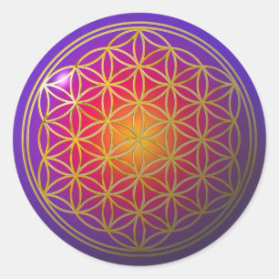 Pegatina Redonda Flor de vida / violeta dorada