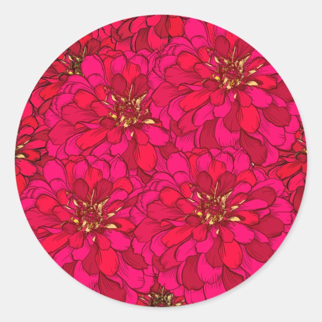 Pegatina Redonda Flor de Zinnia (Anverso)