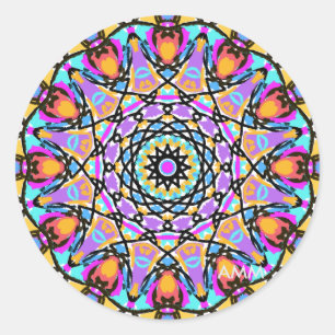 Pegatina Redonda Flor divertida Kaleidoscope