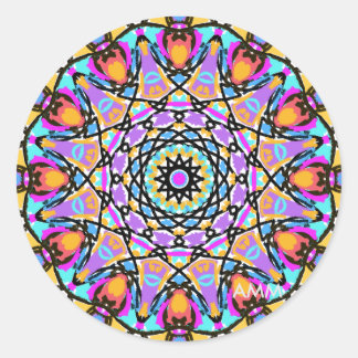 Pegatina Redonda Flor divertida Kaleidoscope