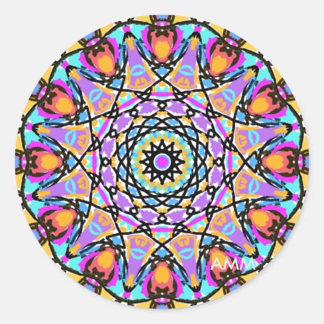 Pegatina Redonda Flor divertida Kaleidoscope (Anverso)